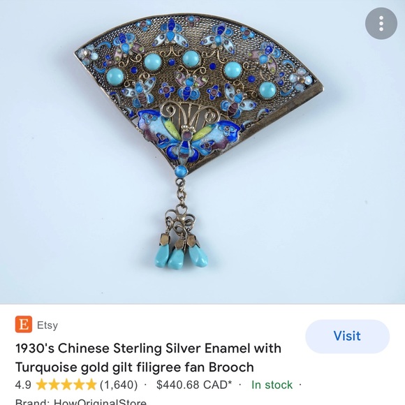 Antique silver sterling 925 China filagree enameled butterfly amethyst brooch - Picture 12 of 12